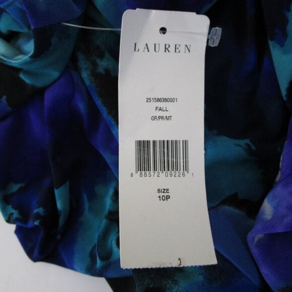 Lauren Ralph Lauren Petite Blue Green Watercolor Floral Sheath Dress Size 10P - Picture 8 of 10